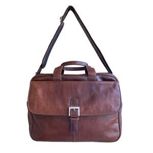 Torino Leather Portfolio Briefcase Brown Tumbled Leather Laptop Messenger Bag